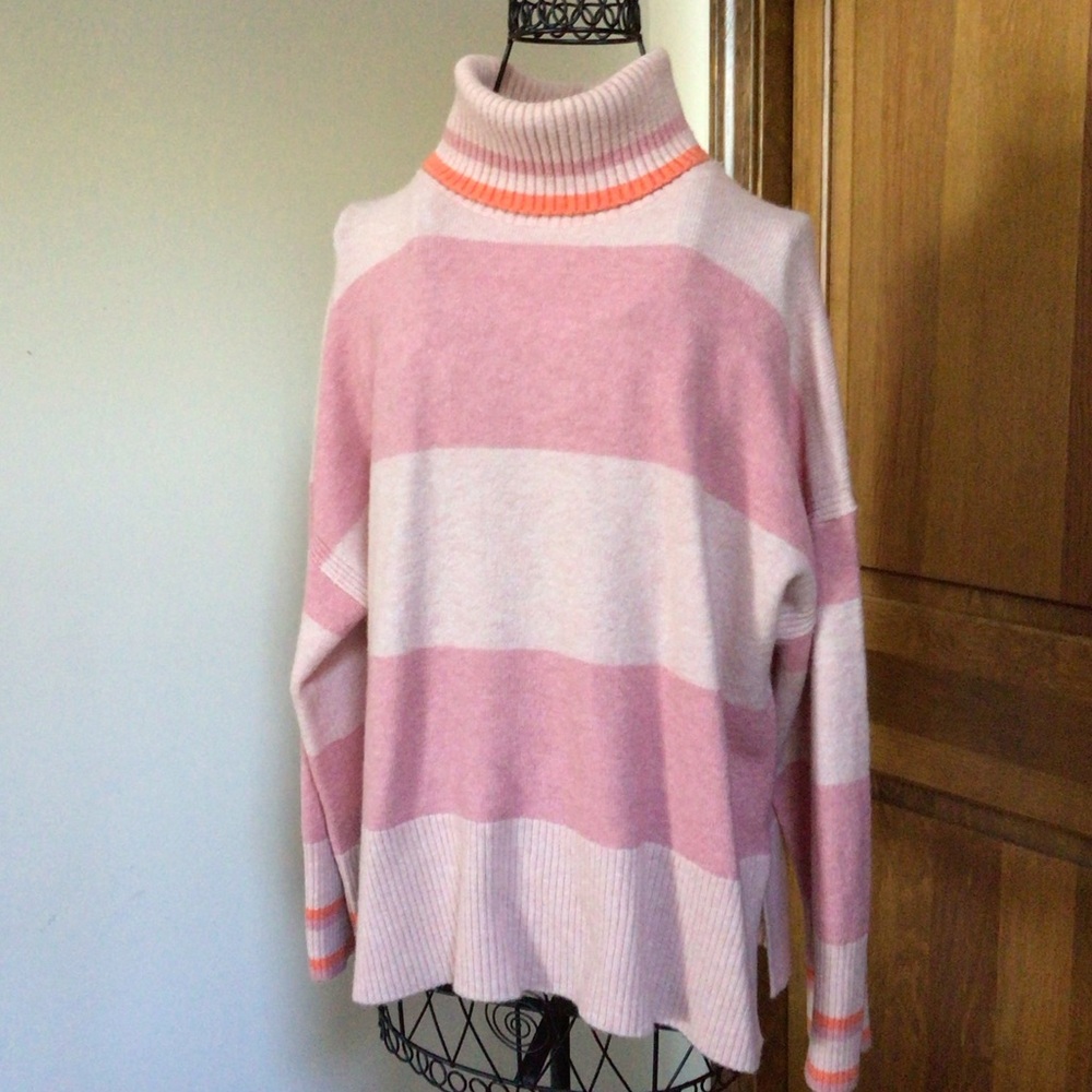 J.Crew Striped turtleneck sweater in Supersoft yarn - pink, medium - Picture 3 of 9